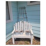 Wooden bench, planters and trellis