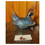 Carnival glass hen on roost