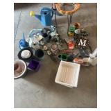 Bird bath and misc gardening items