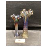 Iridescent, carnival glass vases