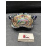 Fenton butterfly green carnival glass dish