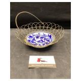 Vintage blue white egg basket
