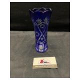 Bohemian cobalt blue cut glass vase