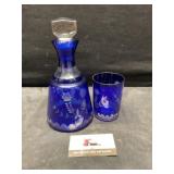Bohemian cobalt blue cut glass decanter