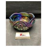 Iridescent carnival glass bowl
