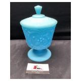 Fenton blue satin wild strawberry dish