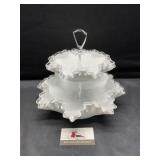 Milk glass ruffled tier tray