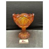 Marigold carnival glass pedestal bowl