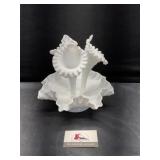 Milk glass Fenton diamond hobnail 3 vase dish