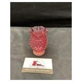 Fenton cranberry adolescent miniature hobnail vase