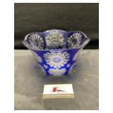 Bohemian cobalt blue cut crystal bowl