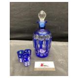Bohemian cobalt blue cut glass decanter