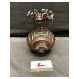 Fenton glass iridescent ruffle vase
