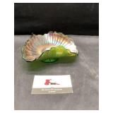 Green carnival glass dish