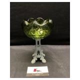 Green glass pedestal bowl