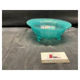Vintage frosted aqua footed bowl