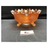 Marigold carnival glass footed dish