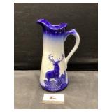 Vintage iron stone, blue 3-D deer picture jug