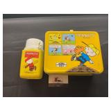 Vintage Thermos Peanuts Metal Lunchbox and Glasses