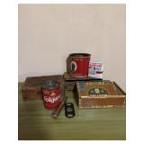 Cigar boxes, tins
