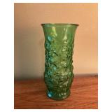 MCM Cleveland Ohio crinkle green glass vase
