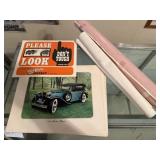 Automobile, posters and sign