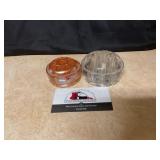 Carnival Glass And Clear Glass Flower Frogs
