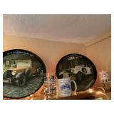 Classic cars, metal trays, and glassware bring