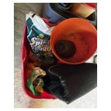 Tote of Potting Soil and Miscellaneous