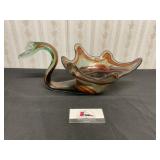 Blown glass swan bowl