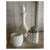 Milk Glass Vase, Lighter and dish