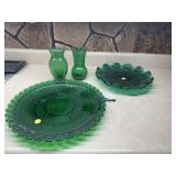 Green glass servingware