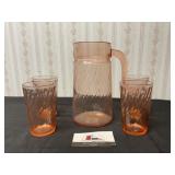 Pink Glassware Pitcher and Glasses