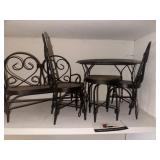Vintage dollhouse metal bistro set and bench