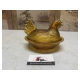 Amber glass Hen on a Nest