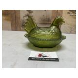 Green glass Hen on a Nest