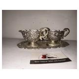 Vintage metal creamer and sugar