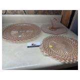 Pink carnival glass servers