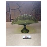 Green Indiana Glass Banana pedestal