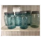 6 blue Ball Jars