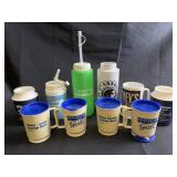 Assortment of bank cups, water bottles, & koozies