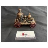 Cast iron steam locomotive fire engine coin bank
