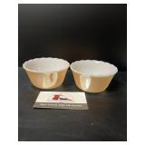 Vintage dessert bowls are the Fire-King 'Peach
