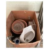 Box of flower pots etc
