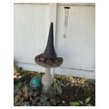 Concrete bird bath and misc garden decor