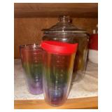Cookie jar and rainbow glasses