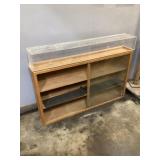 Oak display shelf approximately 8 x 49 x 35 tall