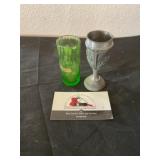 Goblet and small green glass pitcher