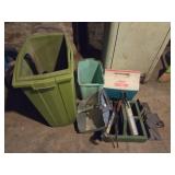 Misc tools, cooler, trash bin,