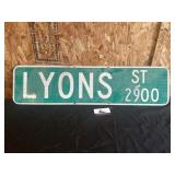 Metal LYONS street sign- double sided